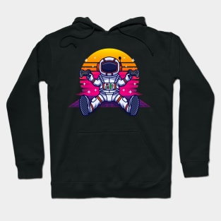 Retrowave Astronaut With Controller Vintage Gaming Hoodie